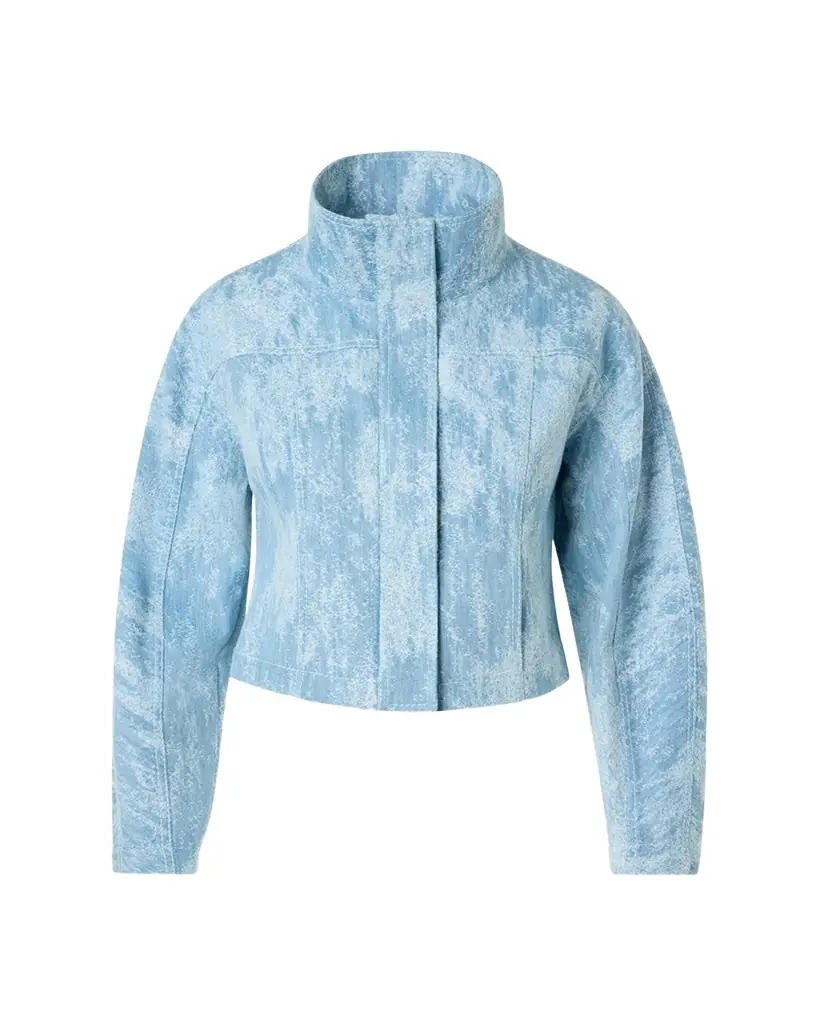 Washed Jacquard Denim Zip Jacket Washed Jacquard Denim Zip Jacket