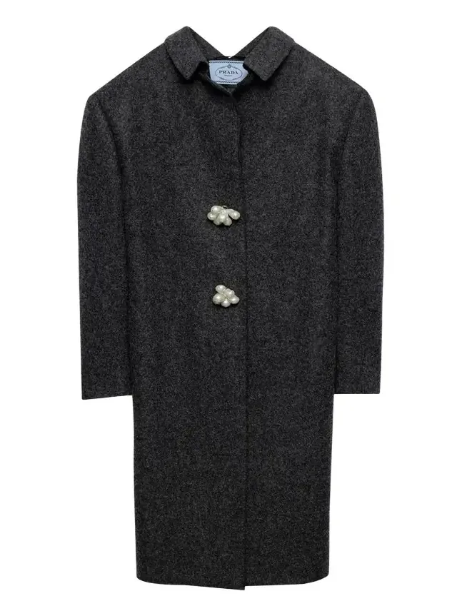 Long Wool Coat with Pearl Buttons