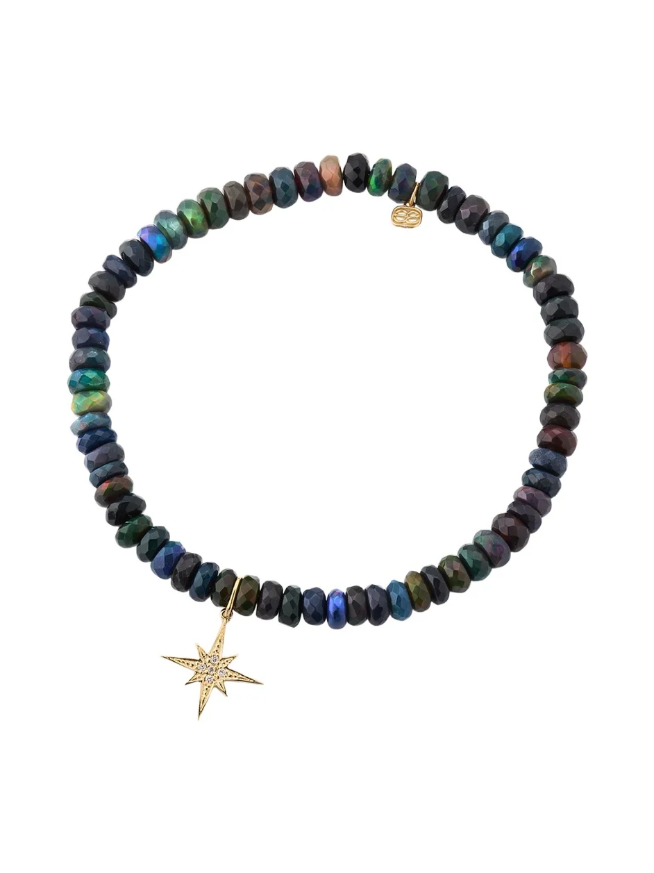 14K Gold & Diamond Pave Starburst Charm on Ethiopian Opal Bracelet
