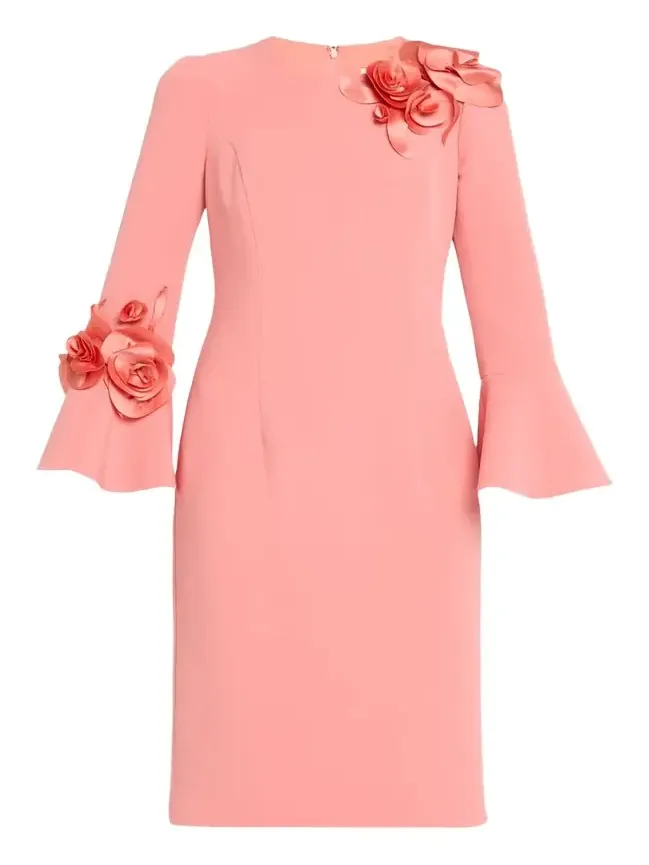 Rickie Freeman for Teri Jon Floral Applique Flare-Cuff Crepe Dress