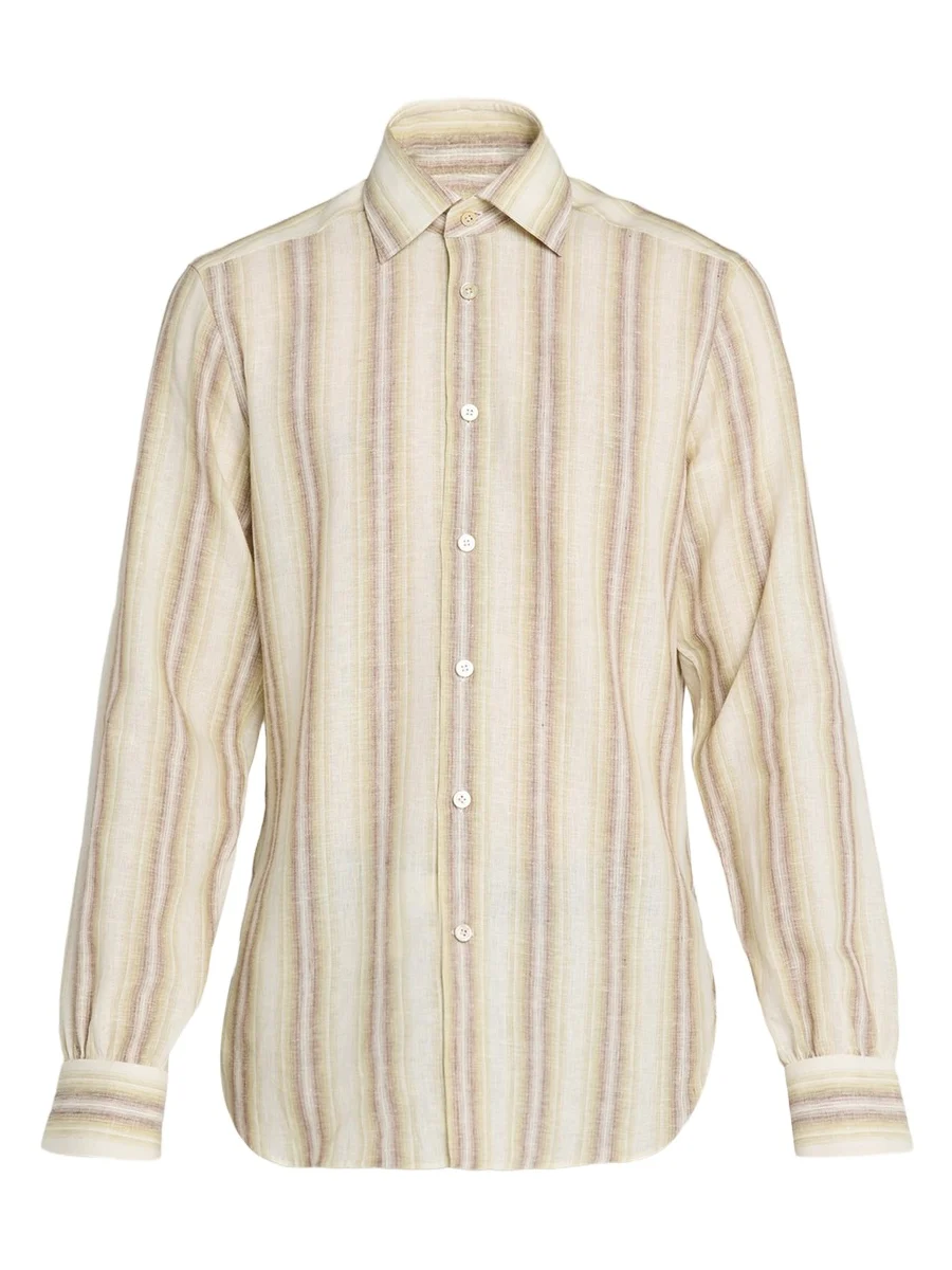Kiton Men's Wide Stripe Linen-Blend Button-Down Shirt