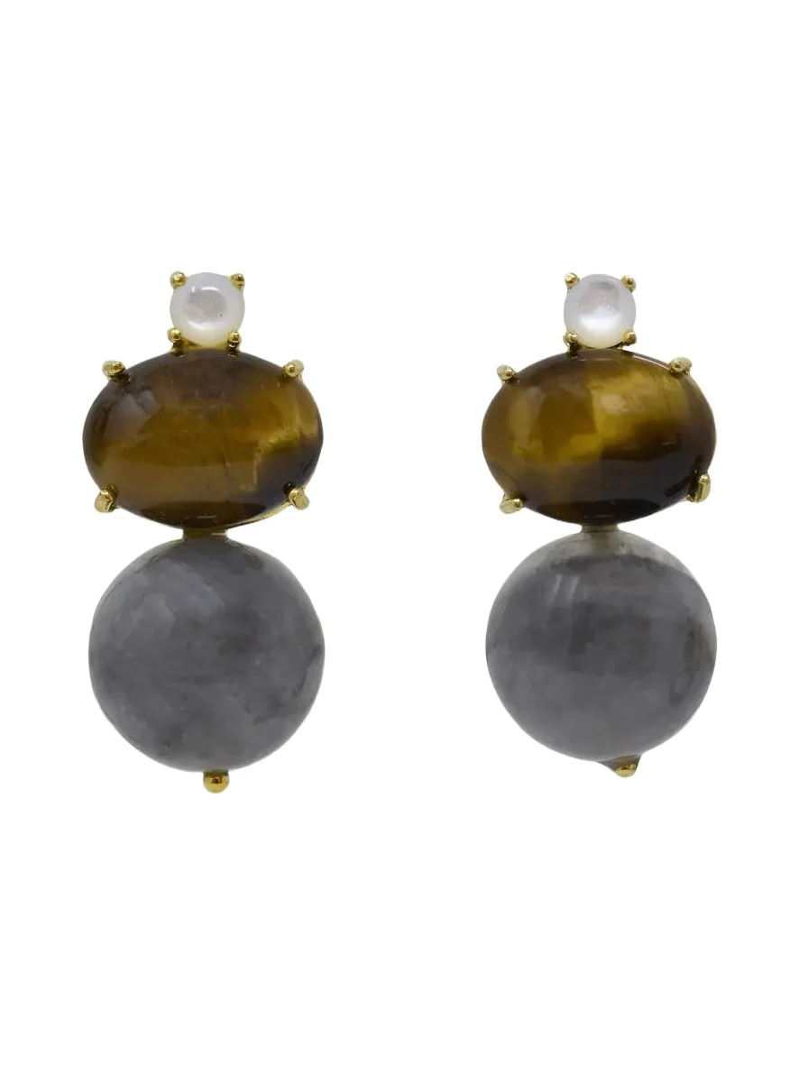 Grazia And Marica Vozza Labradorite, Tiger's Eye and Mother-of-Pearl Stacked Earrings