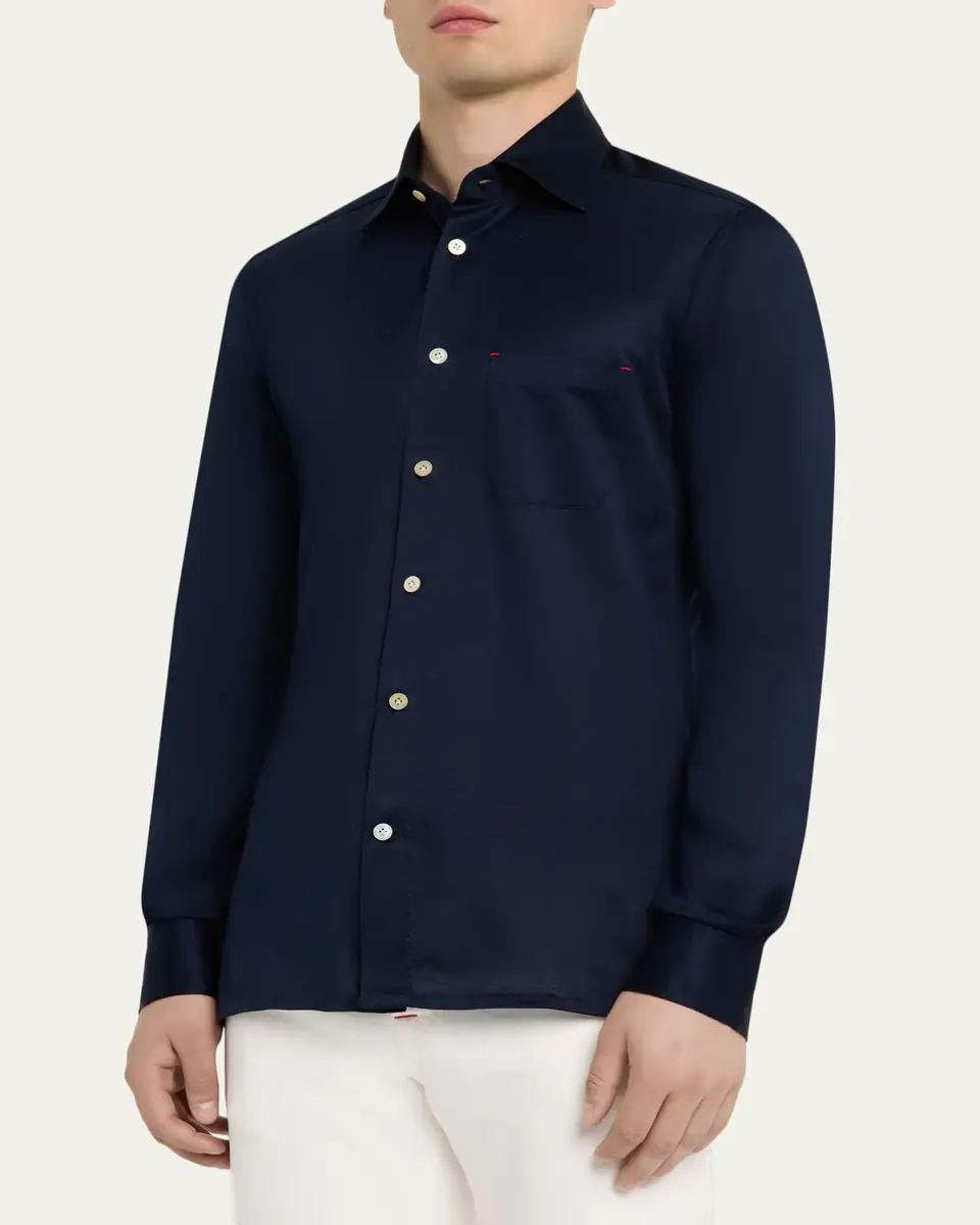 Kiton Men's Nerano Cotton Jersey Button-Down Shirt | Thumbnail 4