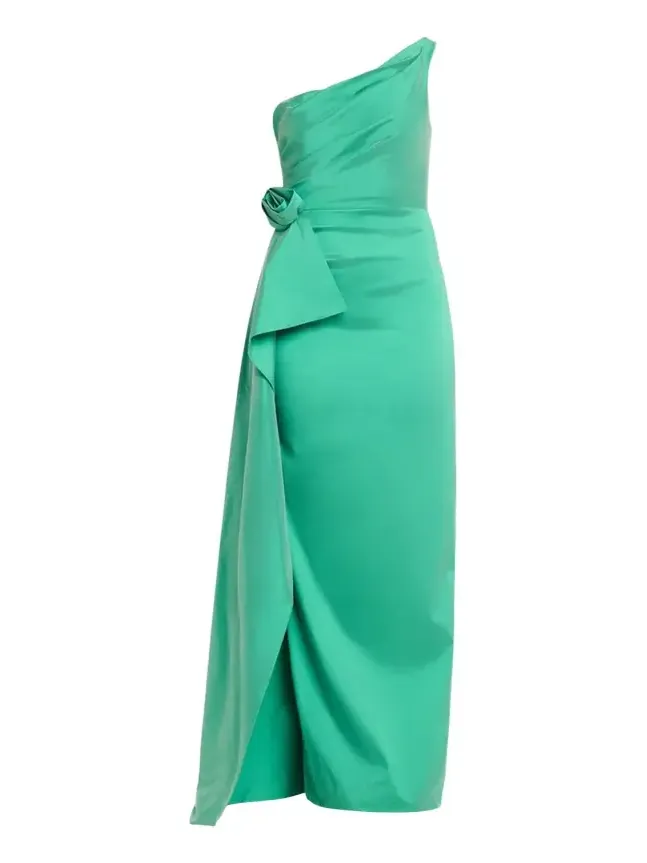 Draped One-Shoulder Taffeta Column Gown