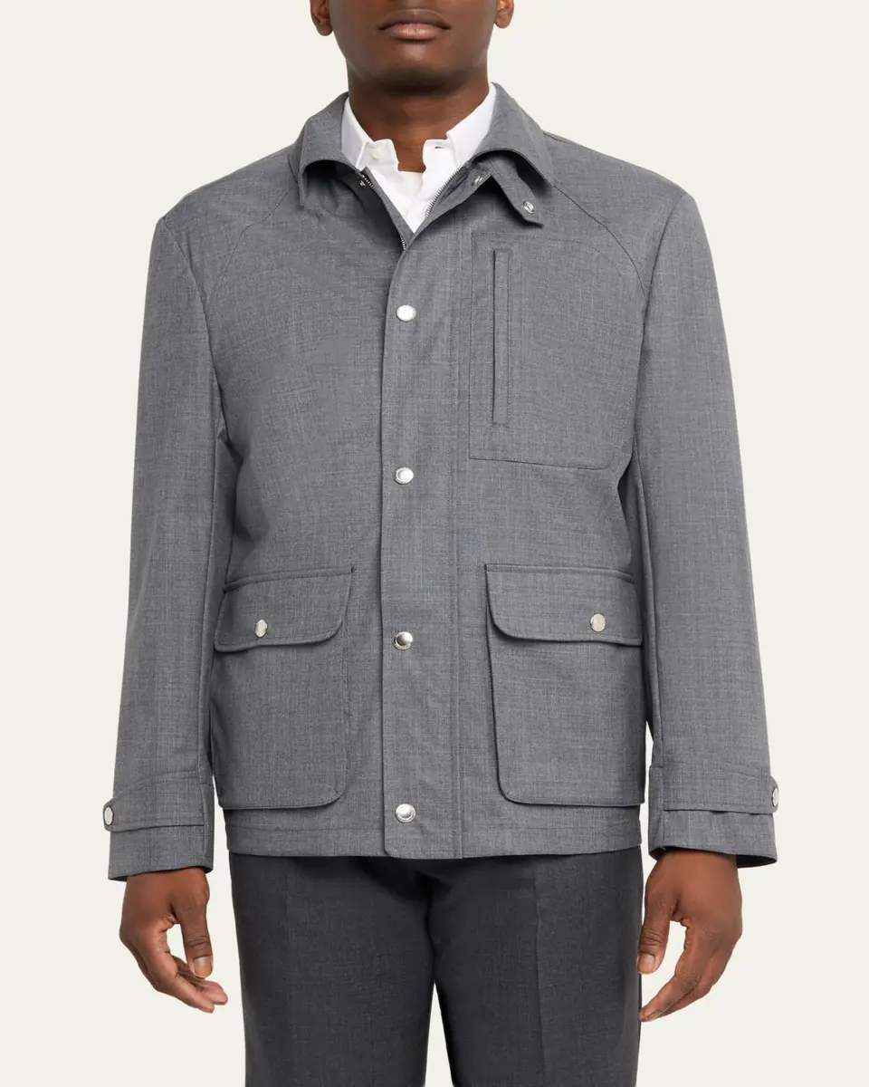 Brunello Cucinelli Men's Water-Resistant Wool Shirt Jacket | Thumbnail 4 Brunello Cucinelli Men's Water-Resistant Wool Shirt Jacket | Thumbnail 4