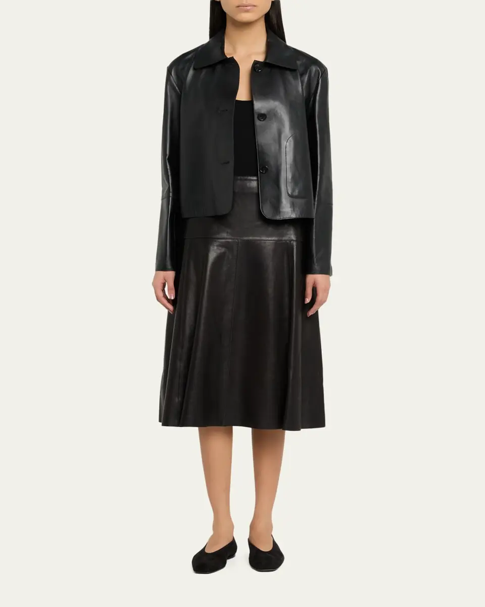 ARMA Emy Cropped Button-Down Leather Jacket | Thumbnail 2