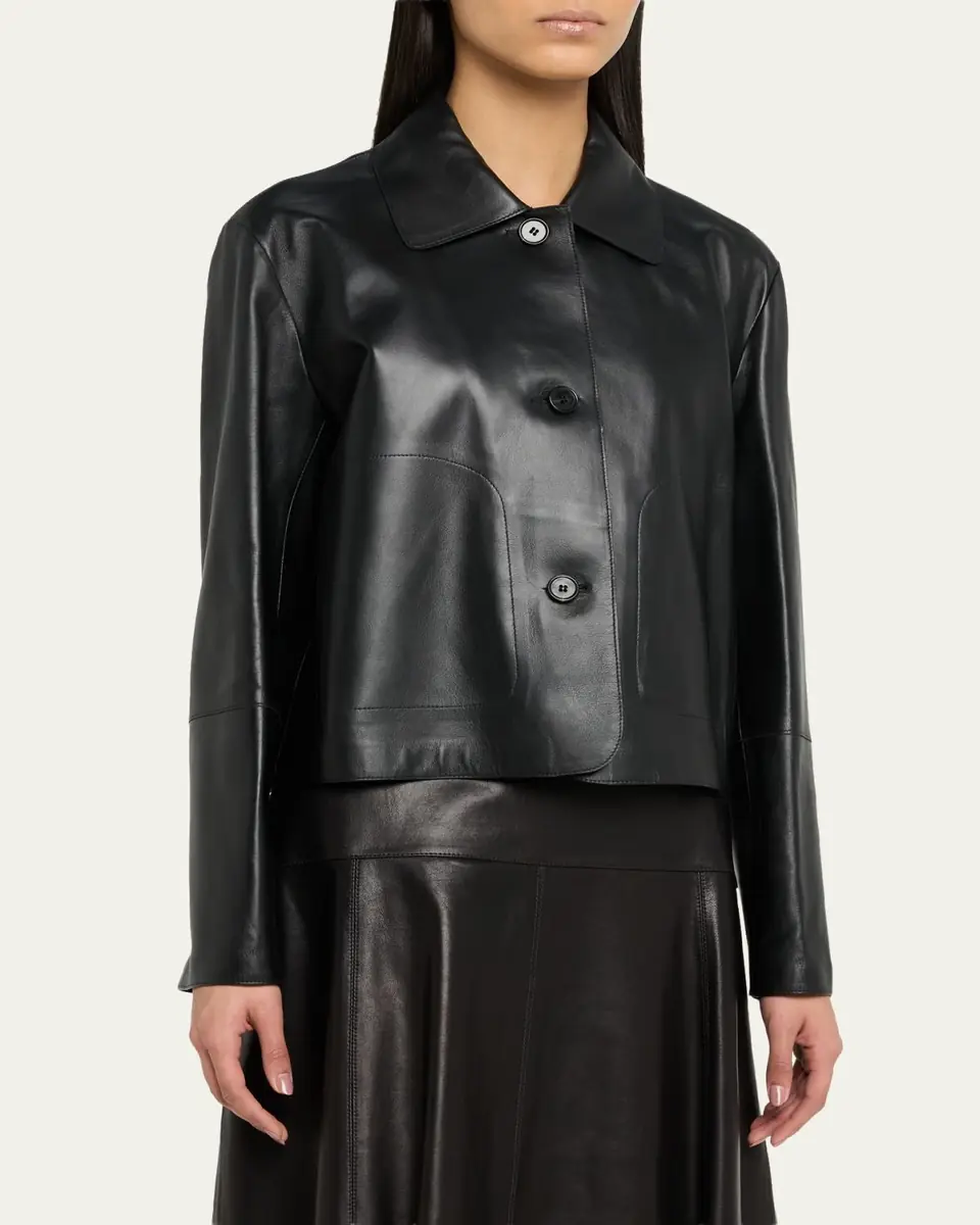 ARMA Emy Cropped Button-Down Leather Jacket | Thumbnail 4