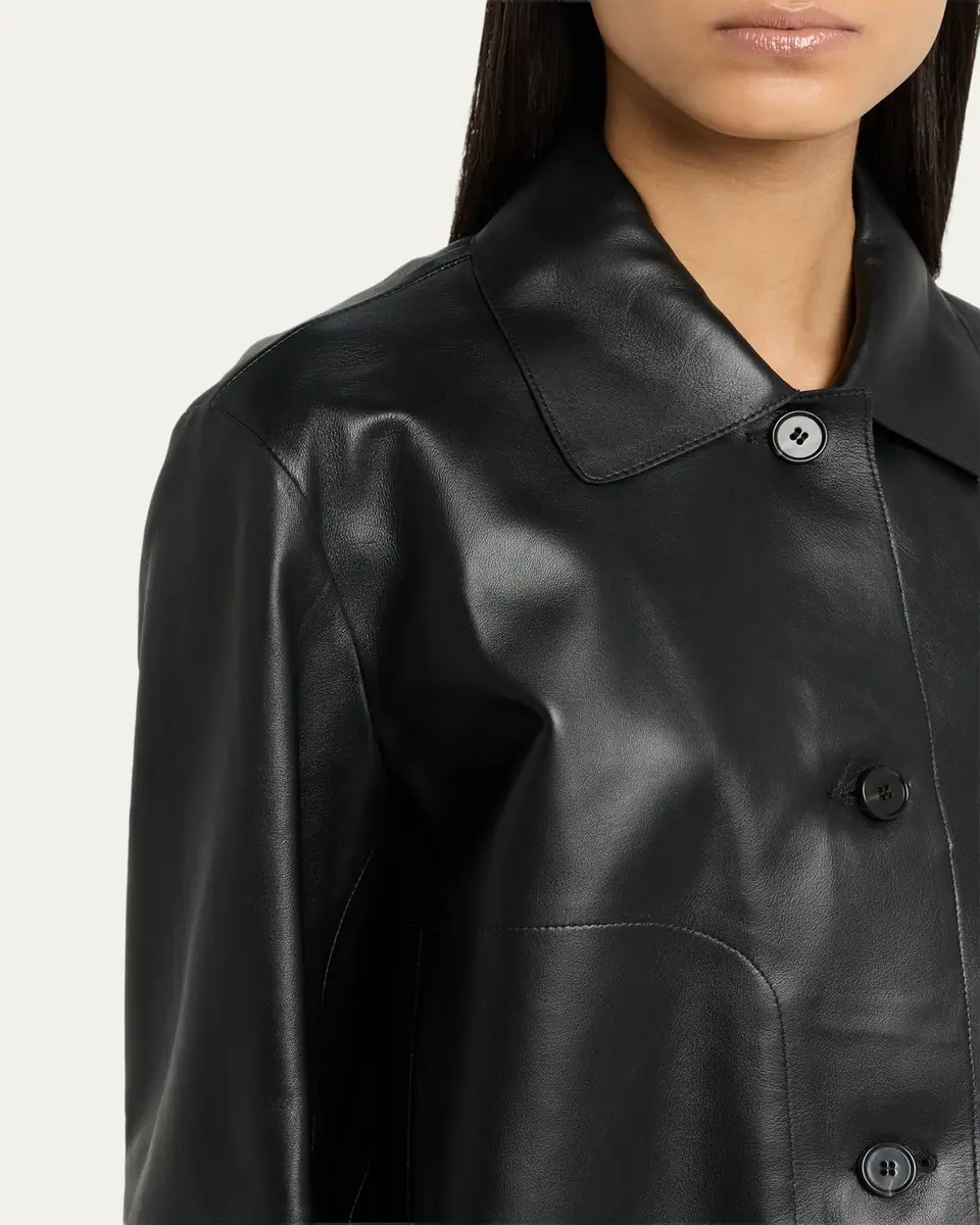 ARMA Emy Cropped Button-Down Leather Jacket | Thumbnail 5