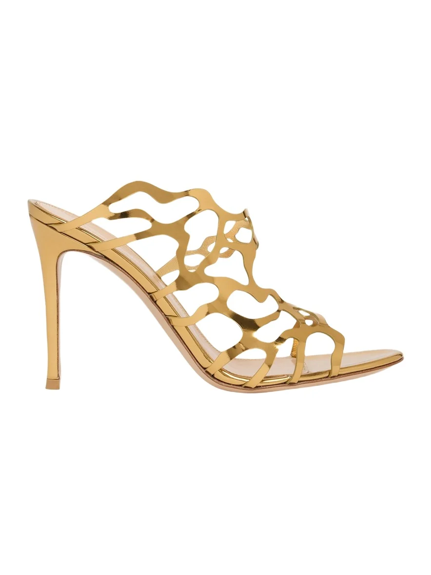 95mm Cutout Metallic Leather Mule Sandals