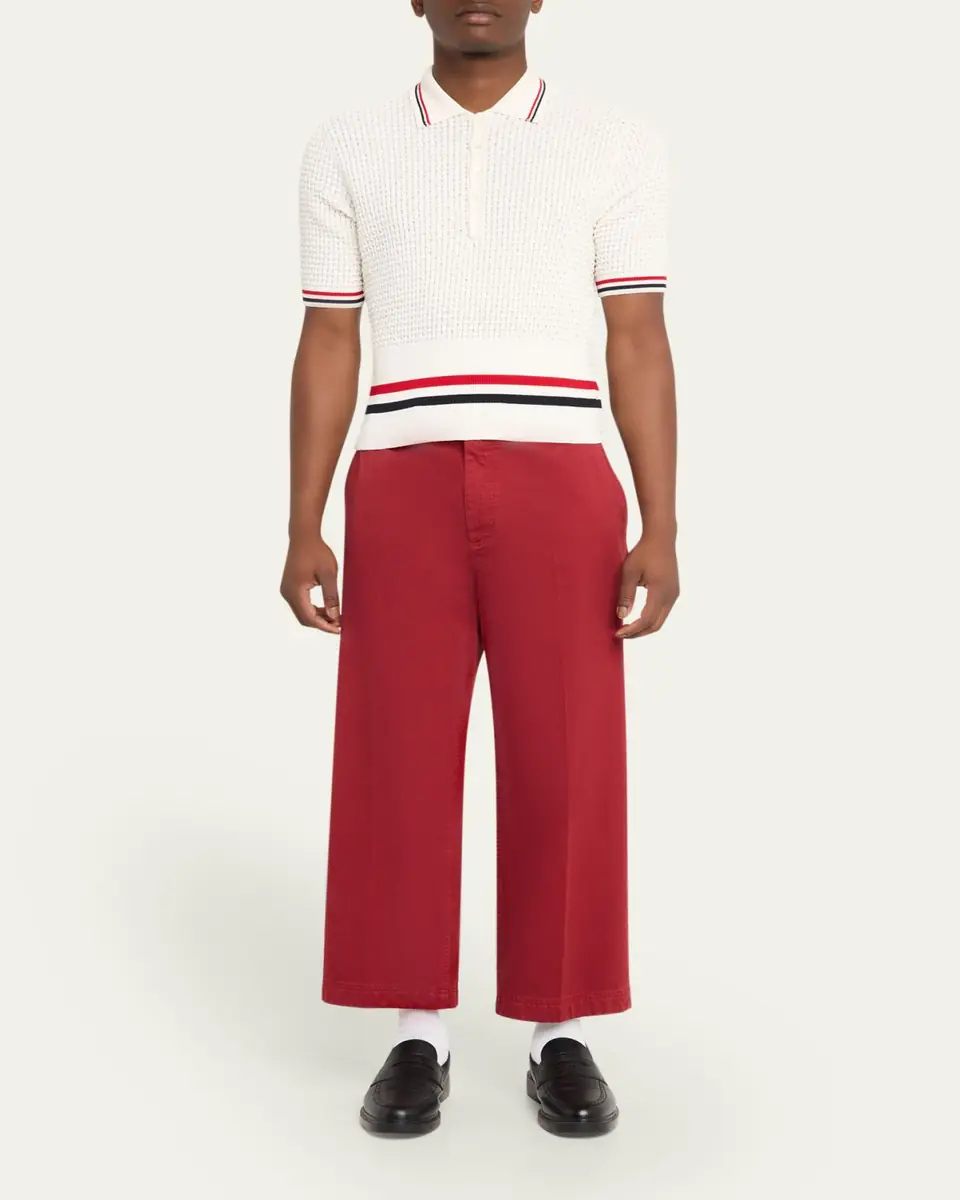 Thom Browne Men's Float Ripple Stitch RWB Stripe Polo Shirt | Thumbnail 2