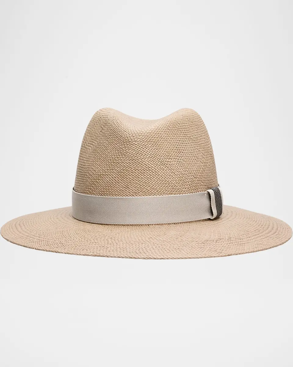 Brunello Cucinelli Straw Fedora with Monili Band | Thumbnail 3