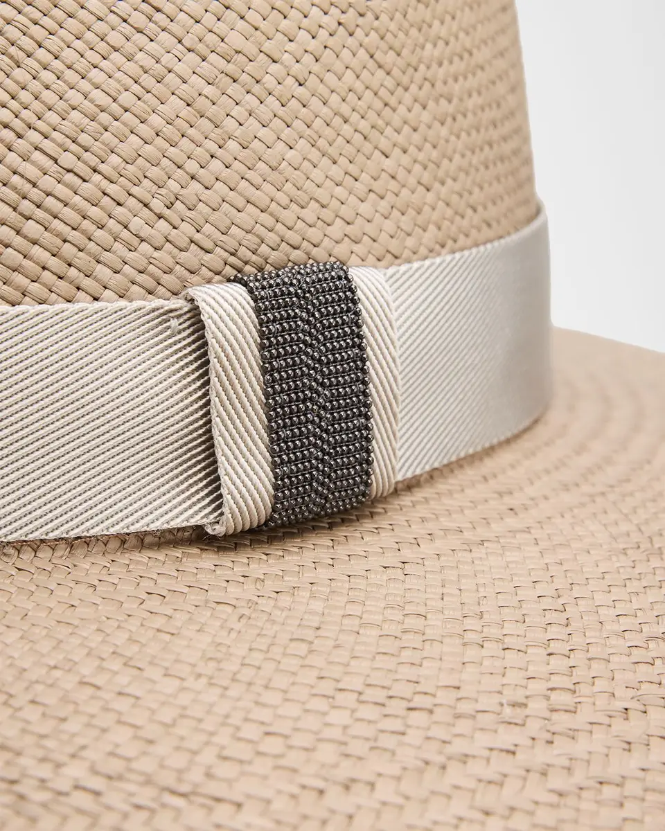 Brunello Cucinelli Straw Fedora with Monili Band | Image 1 Brunello Cucinelli Straw Fedora with Monili Band | Image 1