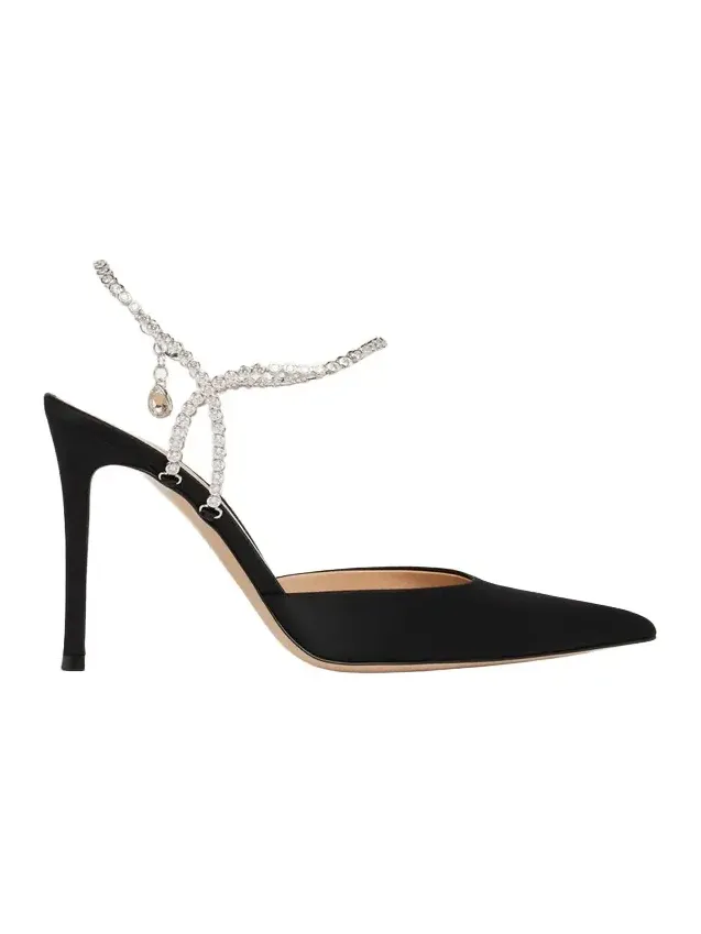 105mm Satin Crystal Ankle-Strap Pumps 105mm Satin Crystal Ankle-Strap Pumps