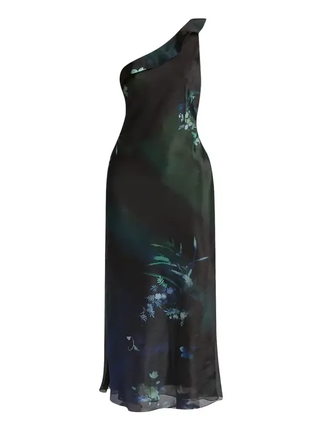 One-Shoulder Floral Silk Maxi Slip Dress One-Shoulder Floral Silk Maxi Slip Dress