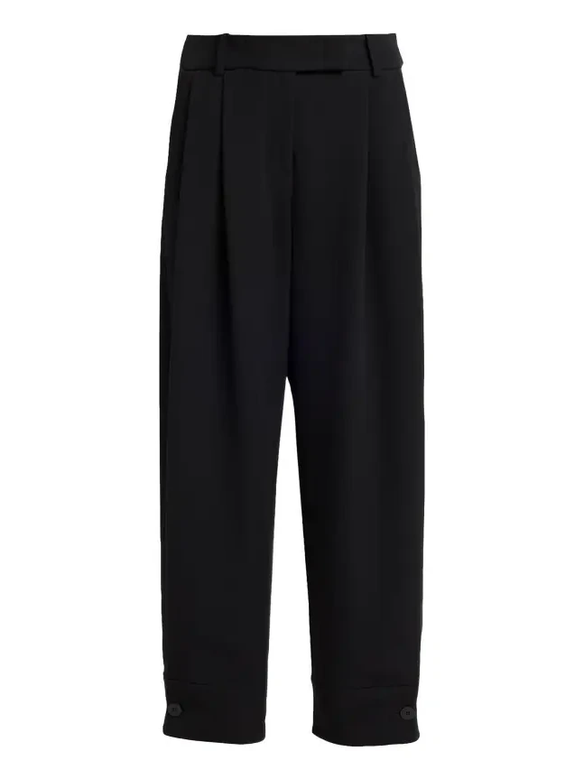 Pleated Silk Wide-Leg Cuffed Trousers