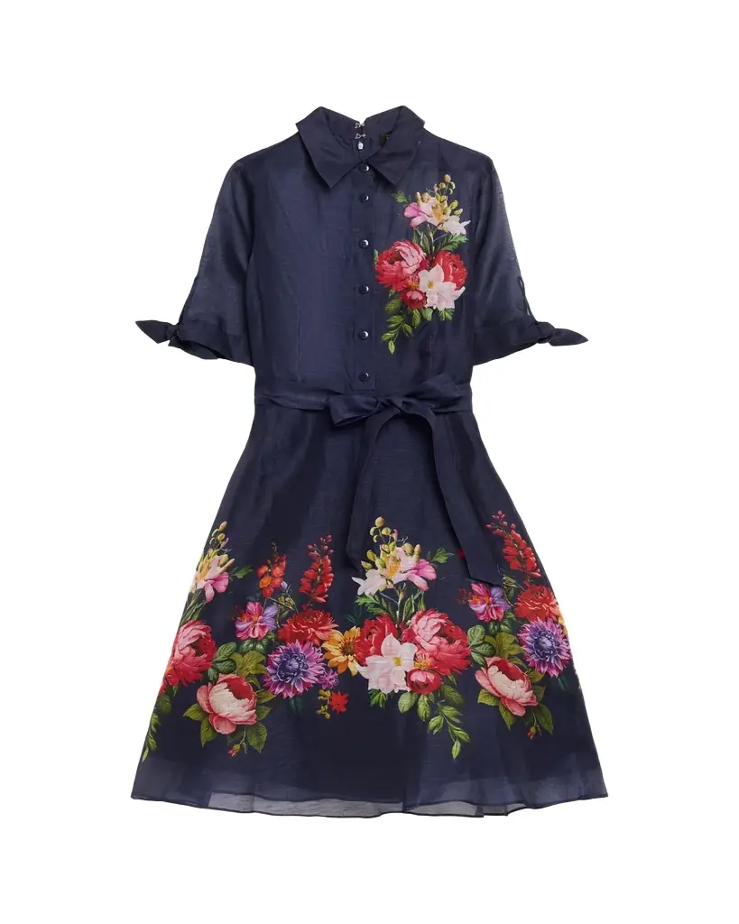 Rickie Freeman for Teri Jon Silken Linen Floral-Print Shirtdress | Image 1 Rickie Freeman for Teri Jon Silken Linen Floral-Print Shirtdress | Image 1