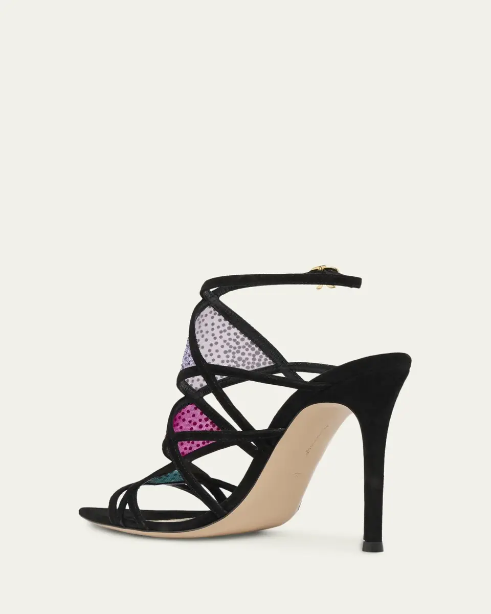 Gianvito Rossi 105mm Confetti Embellished Suede and Mesh Sandals | Thumbnail 2 Gianvito Rossi 105mm Confetti Embellished Suede and Mesh Sandals | Thumbnail 2