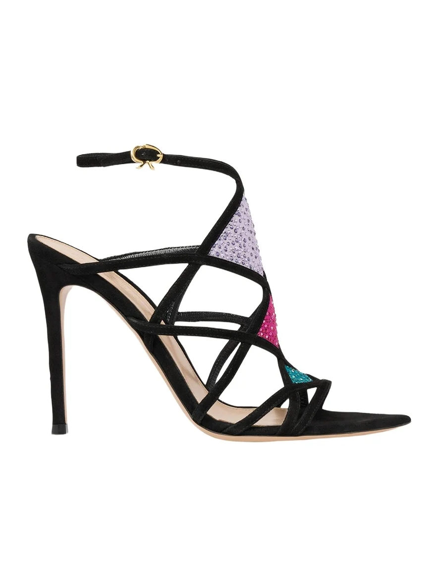 105mm Confetti Embellished Suede and Mesh Sandals