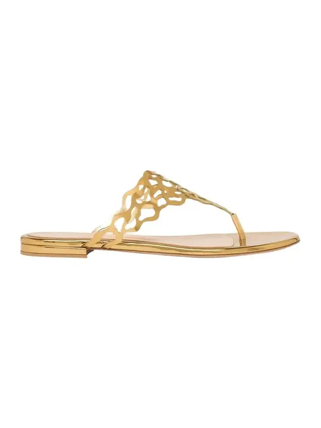 Laser-Cut Metallic Leather Thong Sandals Laser-Cut Metallic Leather Thong Sandals