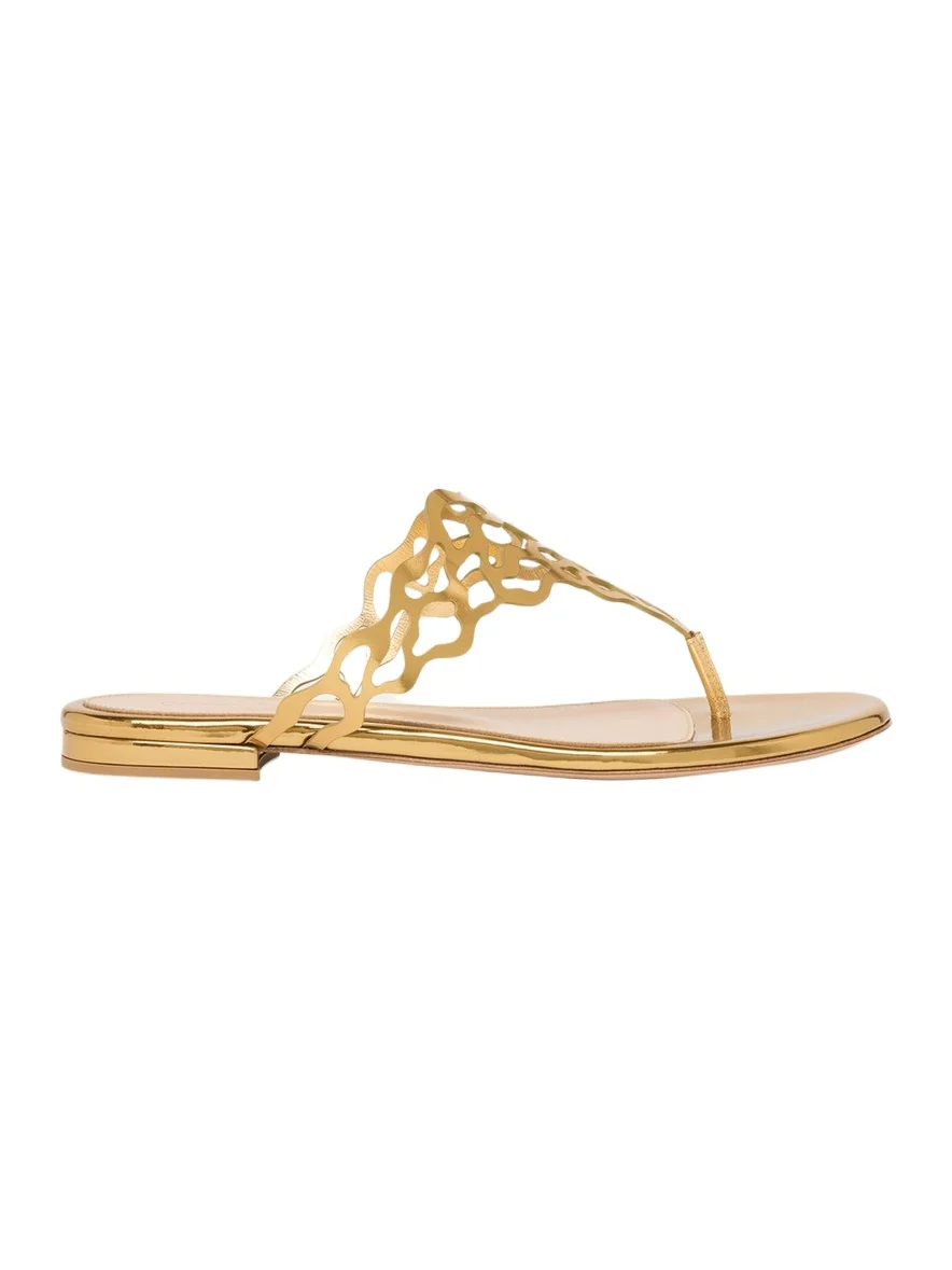 Laser-Cut Metallic Leather Thong Sandals Laser-Cut Metallic Leather Thong Sandals