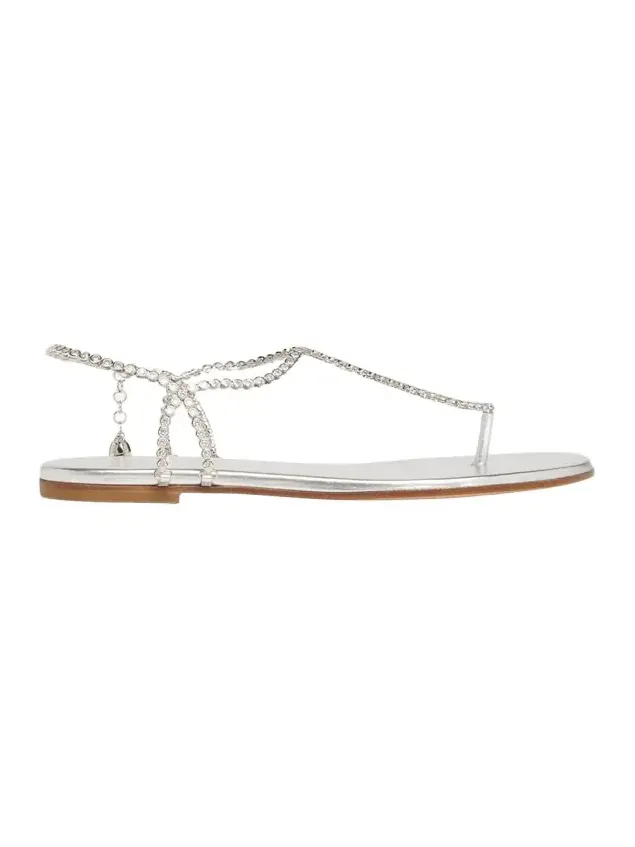 Metallic Leather Crystal Flat Sandals