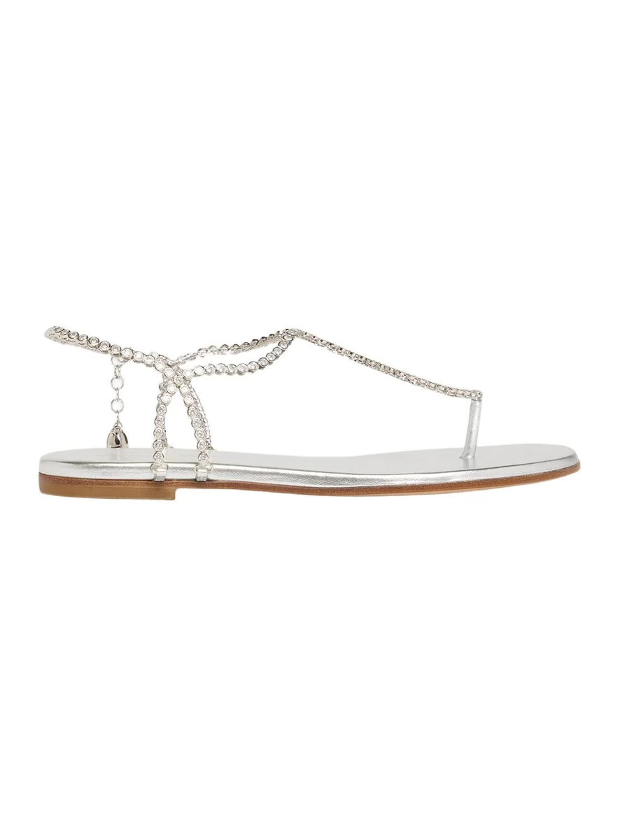 Metallic Leather Crystal Flat Sandals Metallic Leather Crystal Flat Sandals