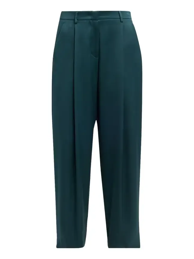Pleated Silk Straight-Leg Trousers