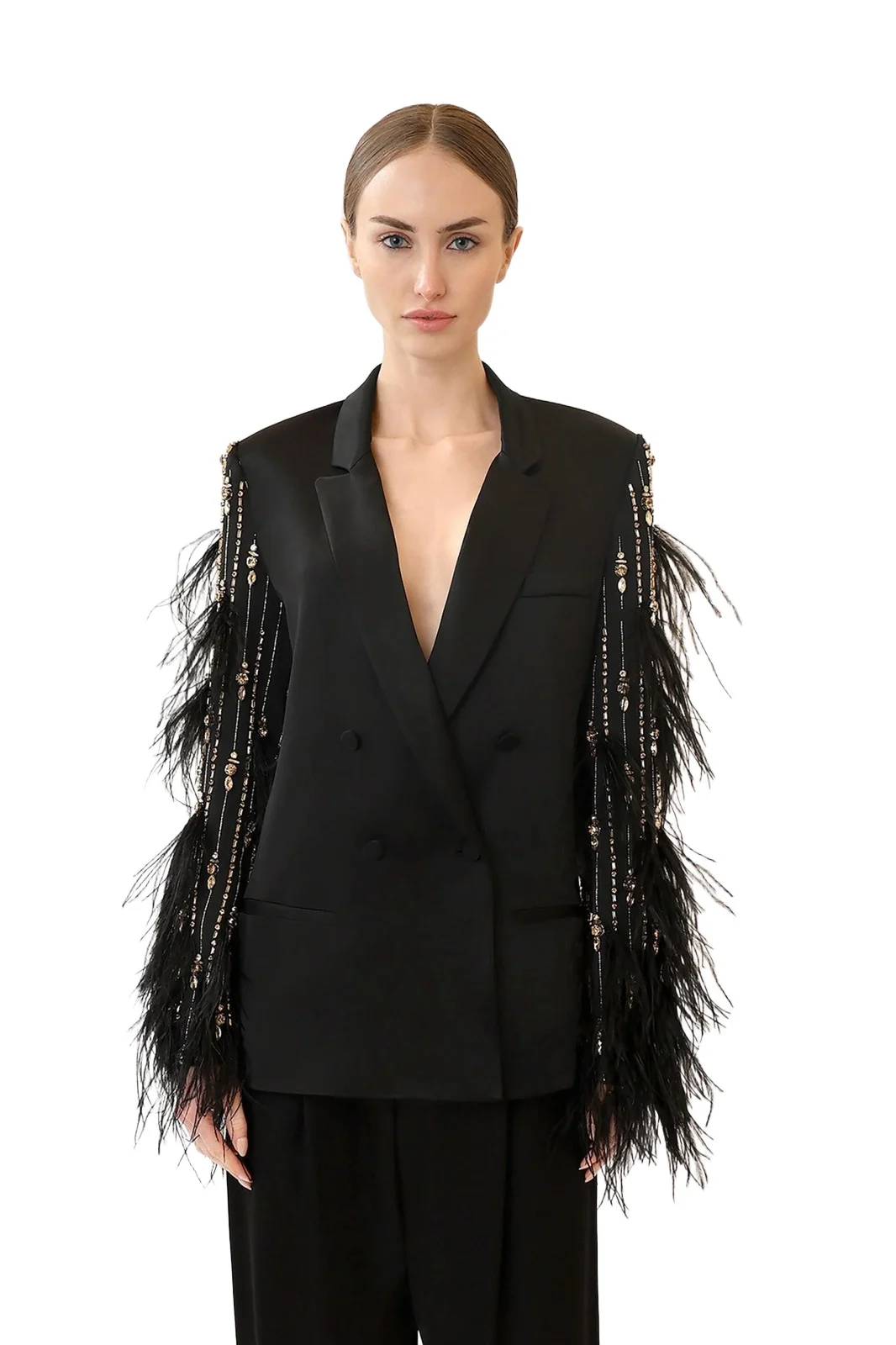 Lapointe Satin Blazer With Deco Stripe Embroidery