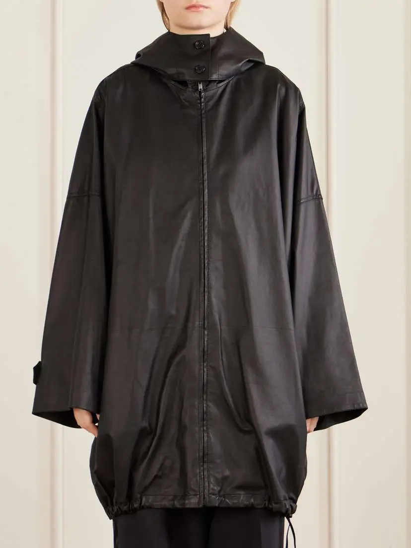 The Row Cassandre Leather Hooded Coat | Thumbnail 3 The Row Cassandre Leather Hooded Coat | Thumbnail 3