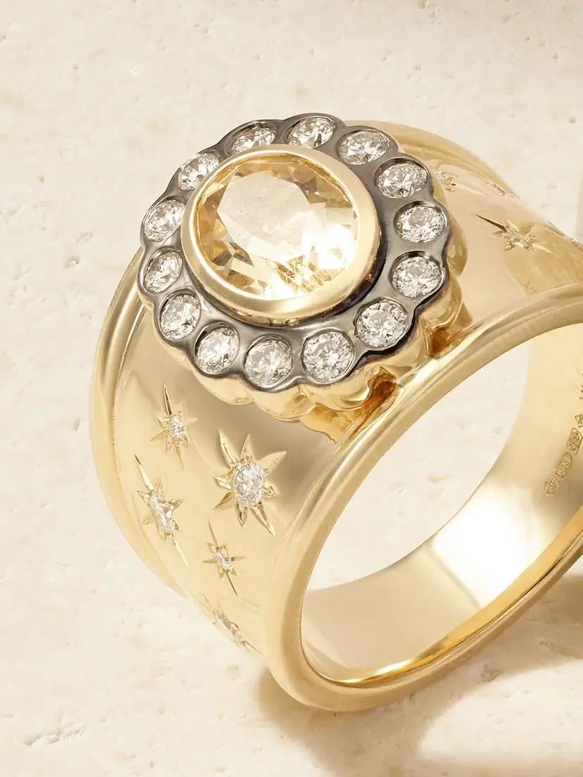 Marlo Laz Lexi Cigar Band 14-karat Gold, Citrine And Diamond Ring | Thumbnail 4