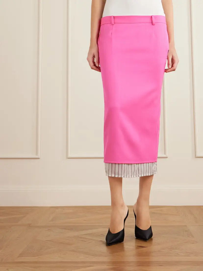 The Attico Layered Striped Wool-twill Midi Skirt | Thumbnail 3 The Attico Layered Striped Wool-twill Midi Skirt | Thumbnail 3
