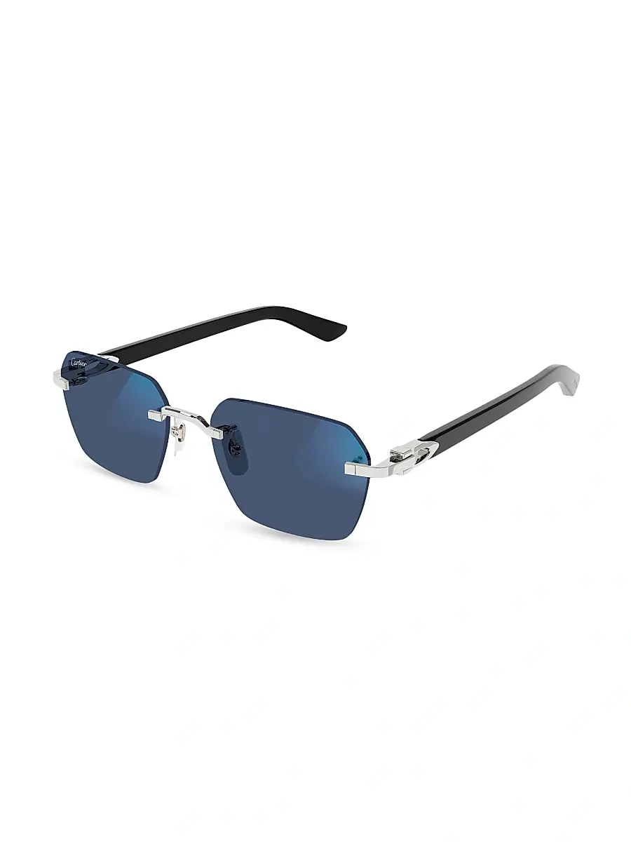 Cartier Men's C Decor Platinum-Plated Rimless Squared Sunglasses - Black Silver Clear | Thumbnail 2 Cartier Men's C Decor Platinum-Plated Rimless Squared Sunglasses - Black Silver Clear | Thumbnail 2