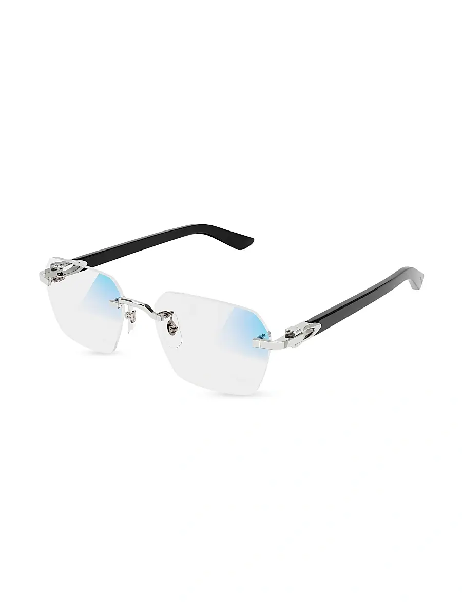Cartier Men's C Decor Platinum-Plated Rimless Squared Sunglasses - Black Silver Clear | Thumbnail 3 Cartier Men's C Decor Platinum-Plated Rimless Squared Sunglasses - Black Silver Clear | Thumbnail 3