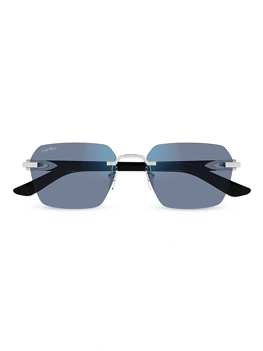 Cartier Men's C Decor Platinum-Plated Rimless Squared Sunglasses - Black Silver Clear | Thumbnail 4 Cartier Men's C Decor Platinum-Plated Rimless Squared Sunglasses - Black Silver Clear | Thumbnail 4