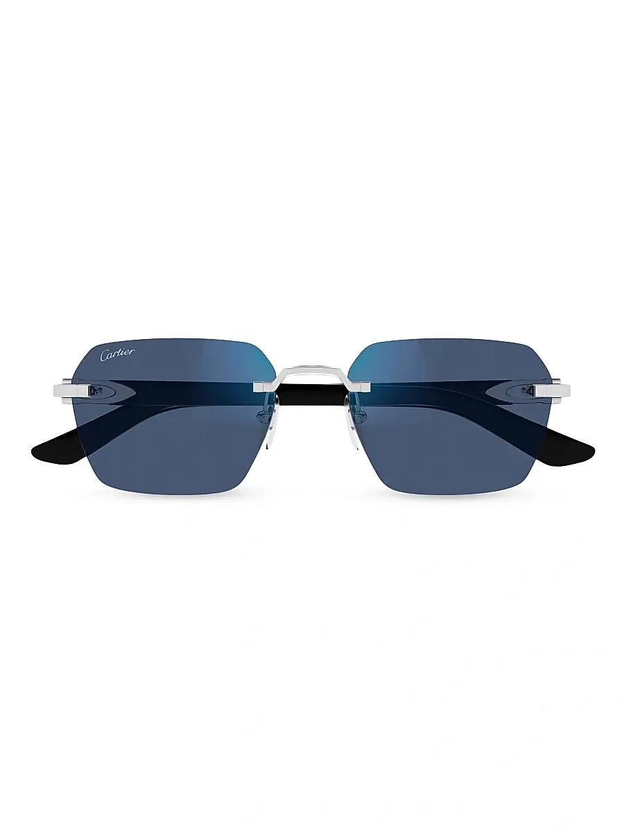 Cartier Men's C Decor Platinum-Plated Rimless Squared Sunglasses - Black Silver Clear | Thumbnail 5 Cartier Men's C Decor Platinum-Plated Rimless Squared Sunglasses - Black Silver Clear | Thumbnail 5
