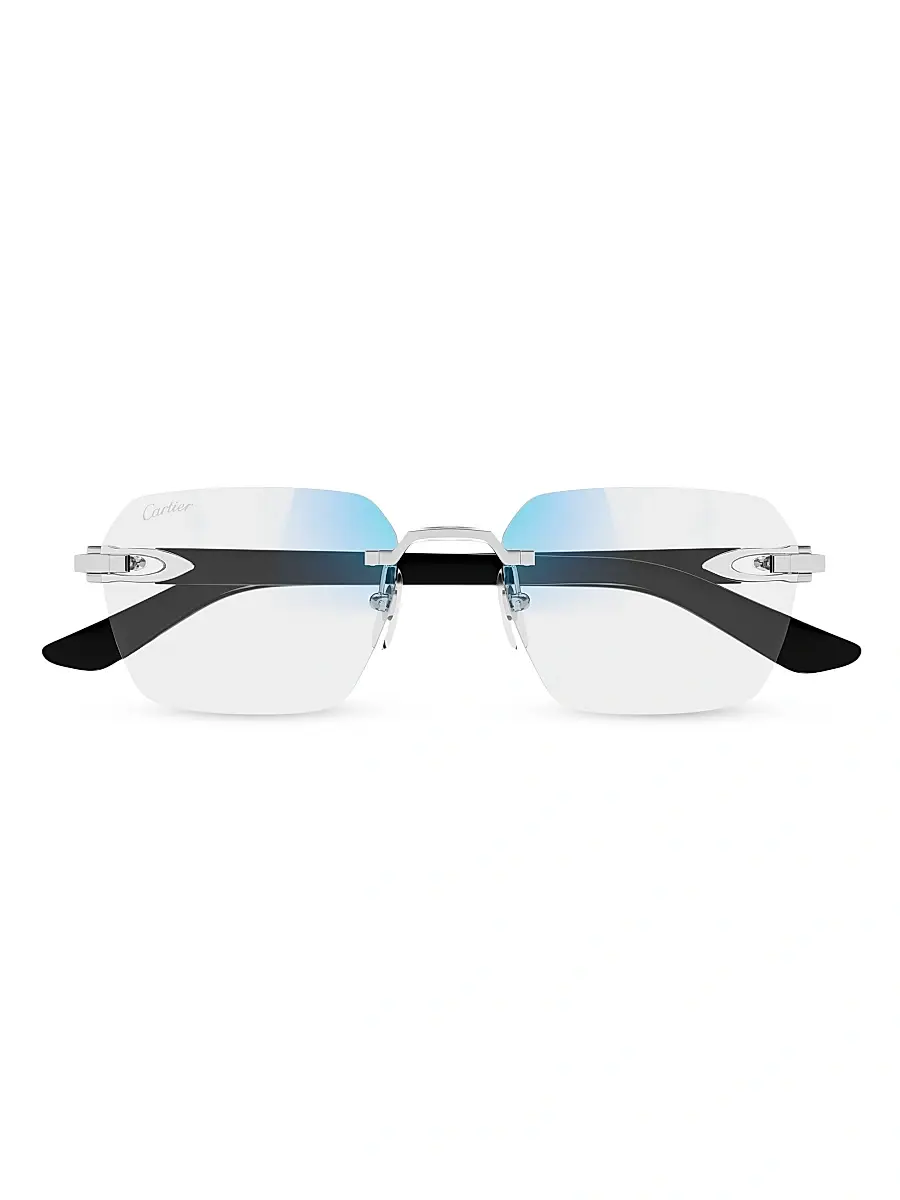 Cartier Men's C Decor Platinum-Plated Rimless Squared Sunglasses - Black Silver Clear | Thumbnail 6 Cartier Men's C Decor Platinum-Plated Rimless Squared Sunglasses - Black Silver Clear | Thumbnail 6