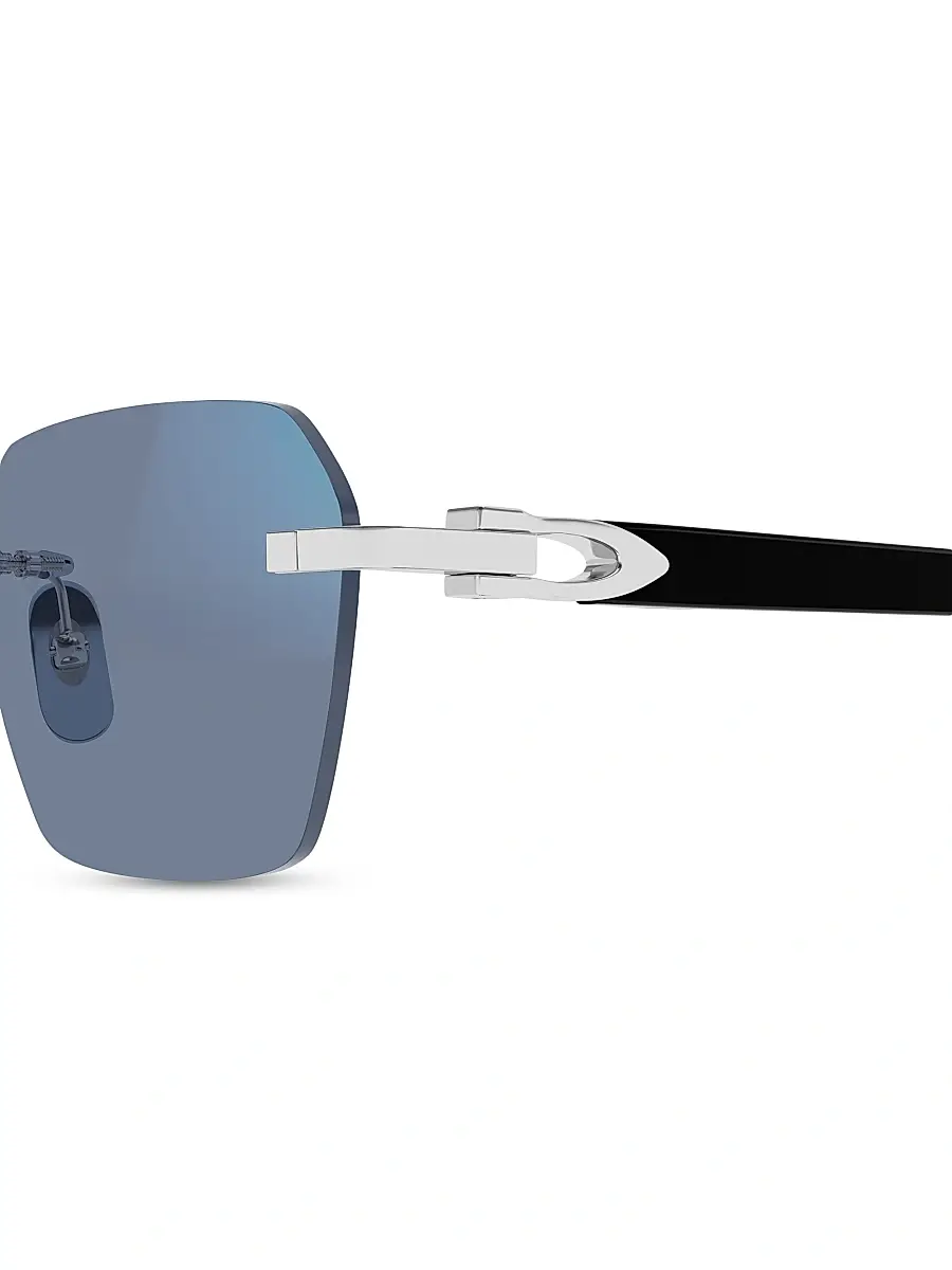 Cartier Men's C Decor Platinum-Plated Rimless Squared Sunglasses - Black Silver Clear | Thumbnail 7 Cartier Men's C Decor Platinum-Plated Rimless Squared Sunglasses - Black Silver Clear | Thumbnail 7