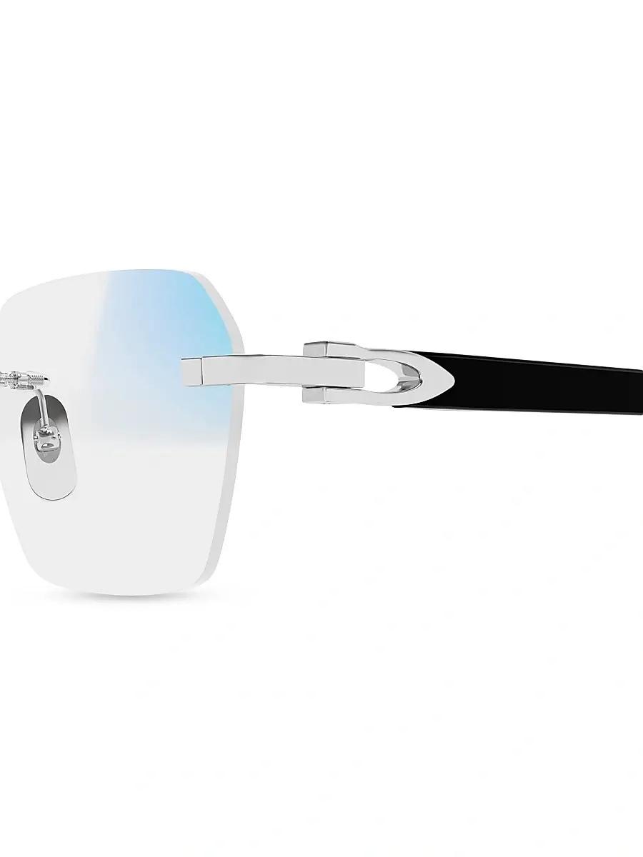 Cartier Men's C Decor Platinum-Plated Rimless Squared Sunglasses - Black Silver Clear | Thumbnail 9 Cartier Men's C Decor Platinum-Plated Rimless Squared Sunglasses - Black Silver Clear | Thumbnail 9