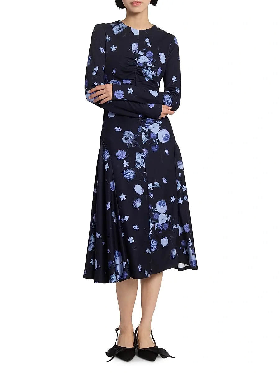 Erdem Women's Floral Gathered Midi-Dress | Thumbnail 2 Erdem Women's Floral Gathered Midi-Dress | Thumbnail 2