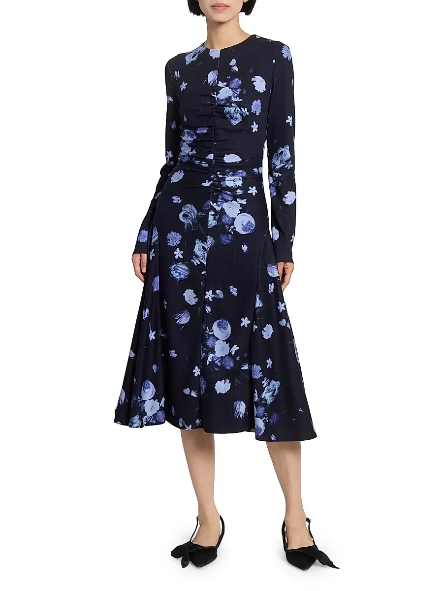 Erdem Women's Floral Gathered Midi-Dress | Thumbnail 3 Erdem Women's Floral Gathered Midi-Dress | Thumbnail 3