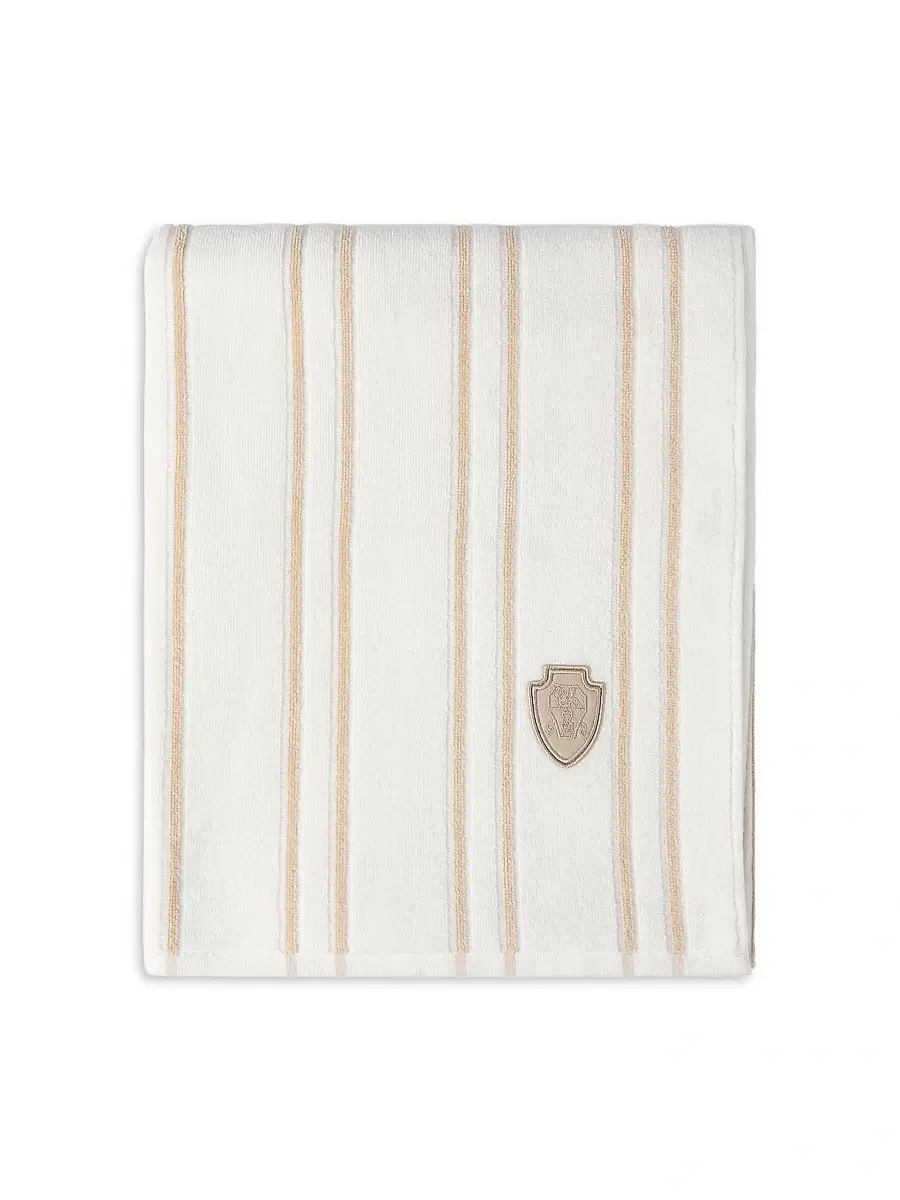 Brunello Cucinelli Striped Cotton Terrycloth Towel with Logo - Beige | Image 1 Brunello Cucinelli Striped Cotton Terrycloth Towel with Logo - Beige | Image 1