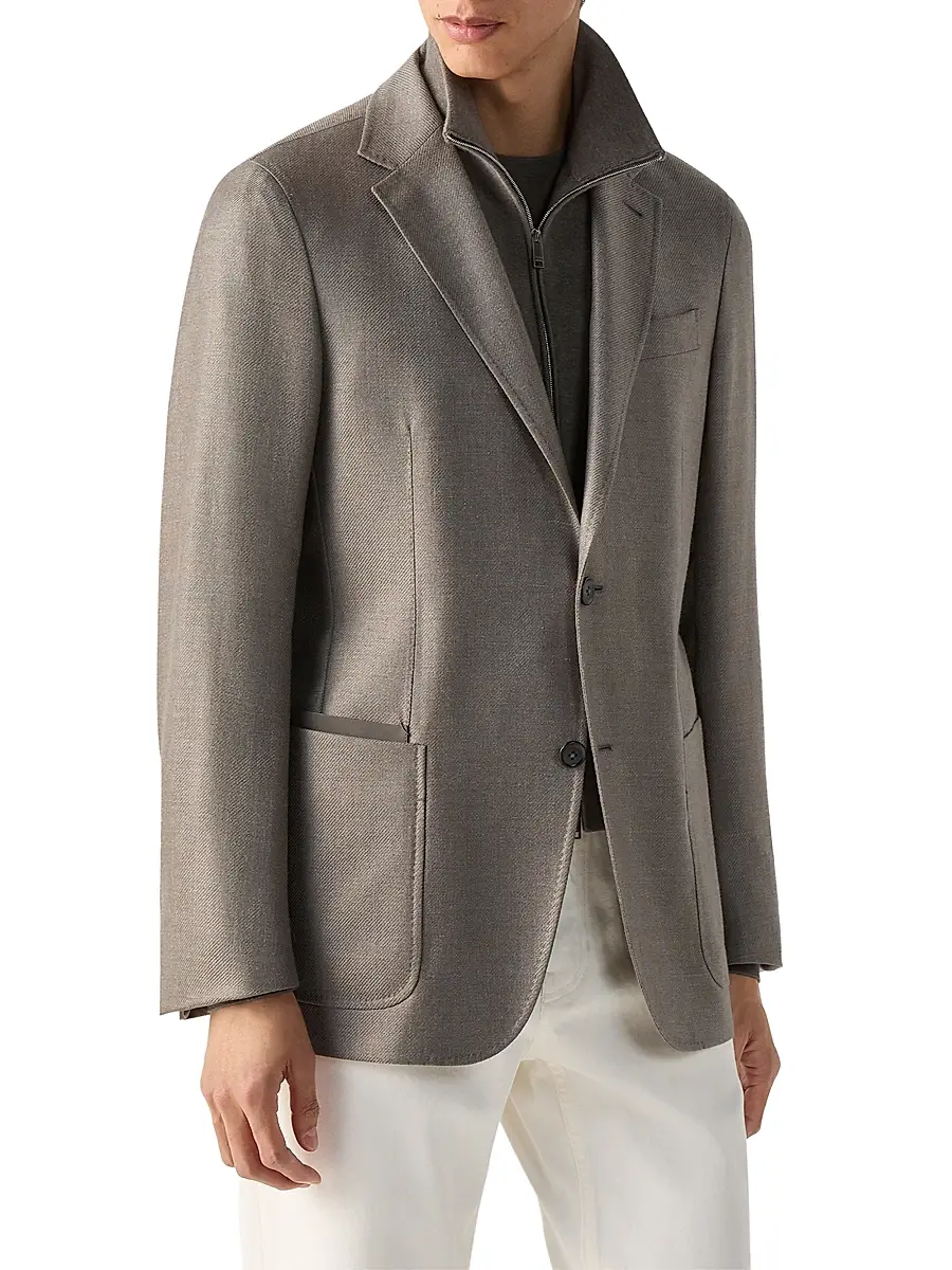 Zegna Men's Detachable Bib Cashmere Silk and Linen Jacket | Thumbnail 2 Zegna Men's Detachable Bib Cashmere Silk and Linen Jacket | Thumbnail 2
