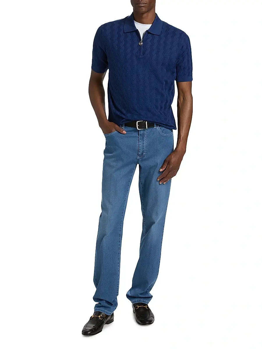 Stefano Ricci Men's Textured Silk-Cotton Quarter-Zip Polo Shirt | Thumbnail 2 Stefano Ricci Men's Textured Silk-Cotton Quarter-Zip Polo Shirt | Thumbnail 2