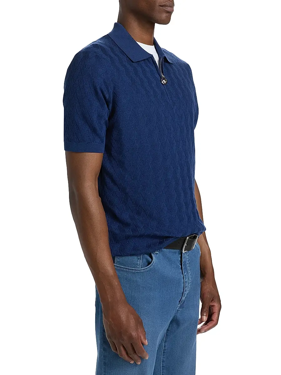 Stefano Ricci Men's Textured Silk-Cotton Quarter-Zip Polo Shirt | Thumbnail 4 Stefano Ricci Men's Textured Silk-Cotton Quarter-Zip Polo Shirt | Thumbnail 4