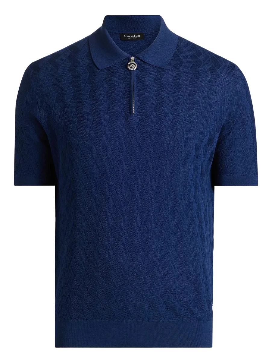 Men's Textured Silk-Cotton Quarter-Zip Polo Shirt