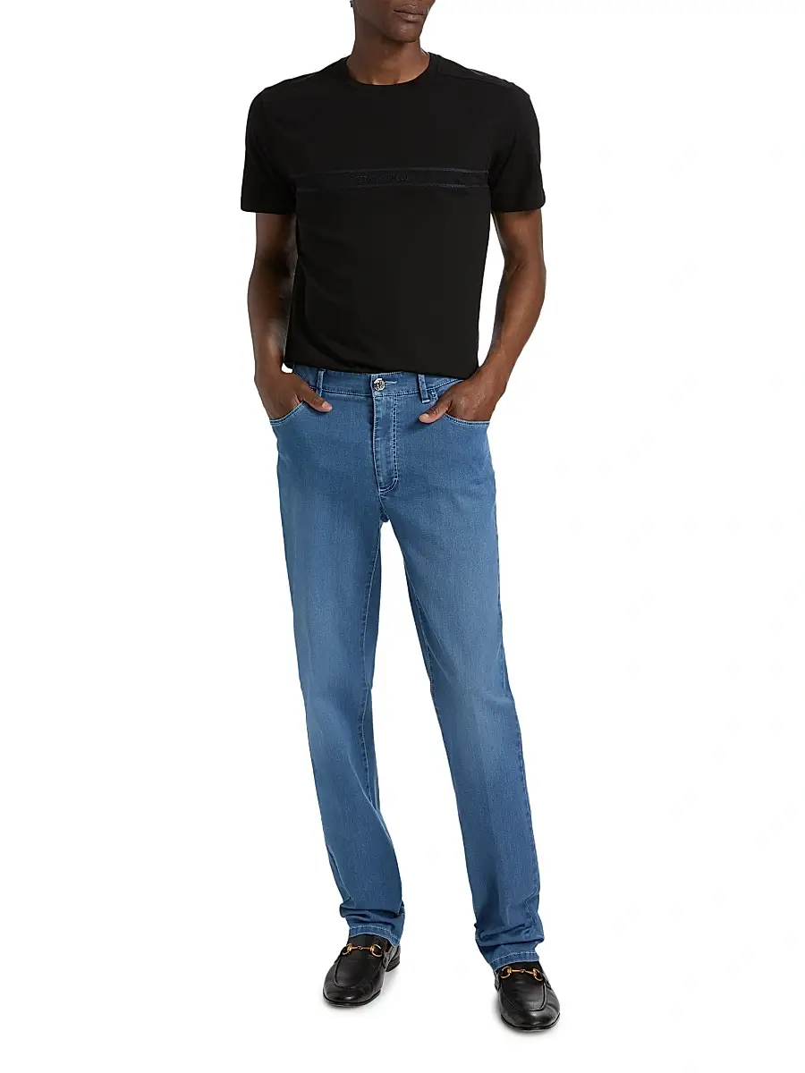 Stefano Ricci Men's Light Wash Tapered Straight-Leg Jeans | Thumbnail 2 Stefano Ricci Men's Light Wash Tapered Straight-Leg Jeans | Thumbnail 2
