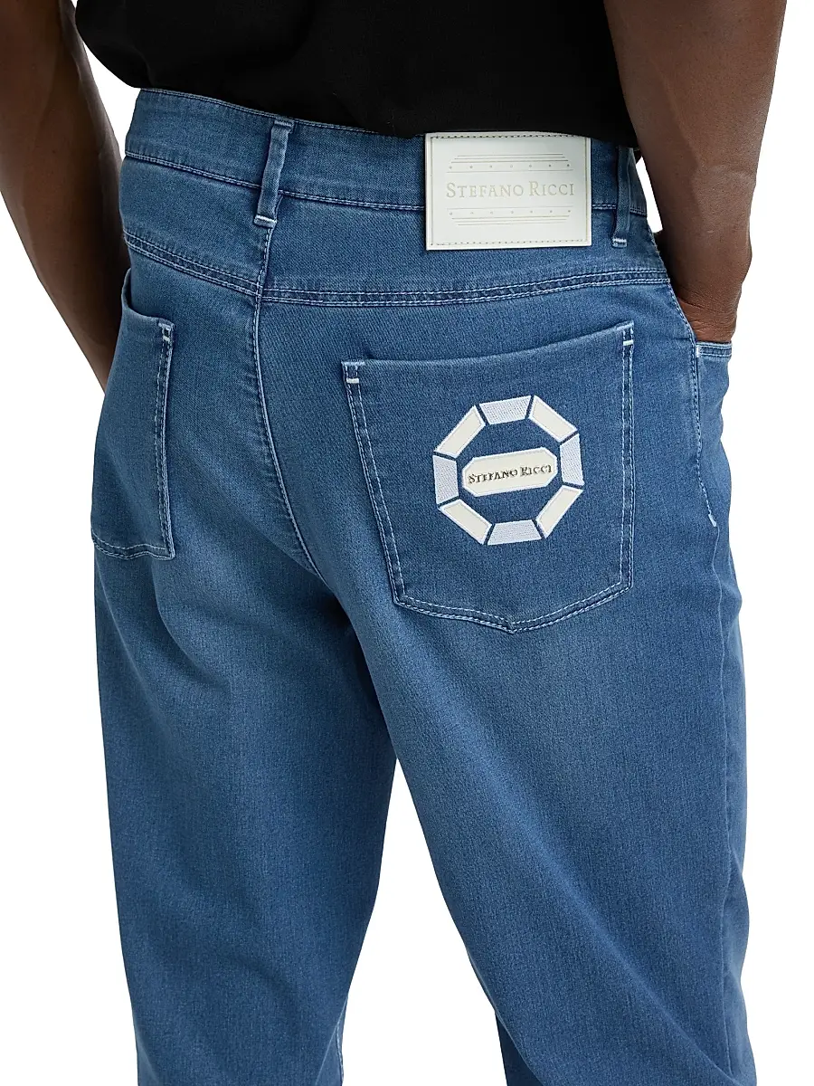 Stefano Ricci Men's Light Wash Tapered Straight-Leg Jeans | Thumbnail 6 Stefano Ricci Men's Light Wash Tapered Straight-Leg Jeans | Thumbnail 6