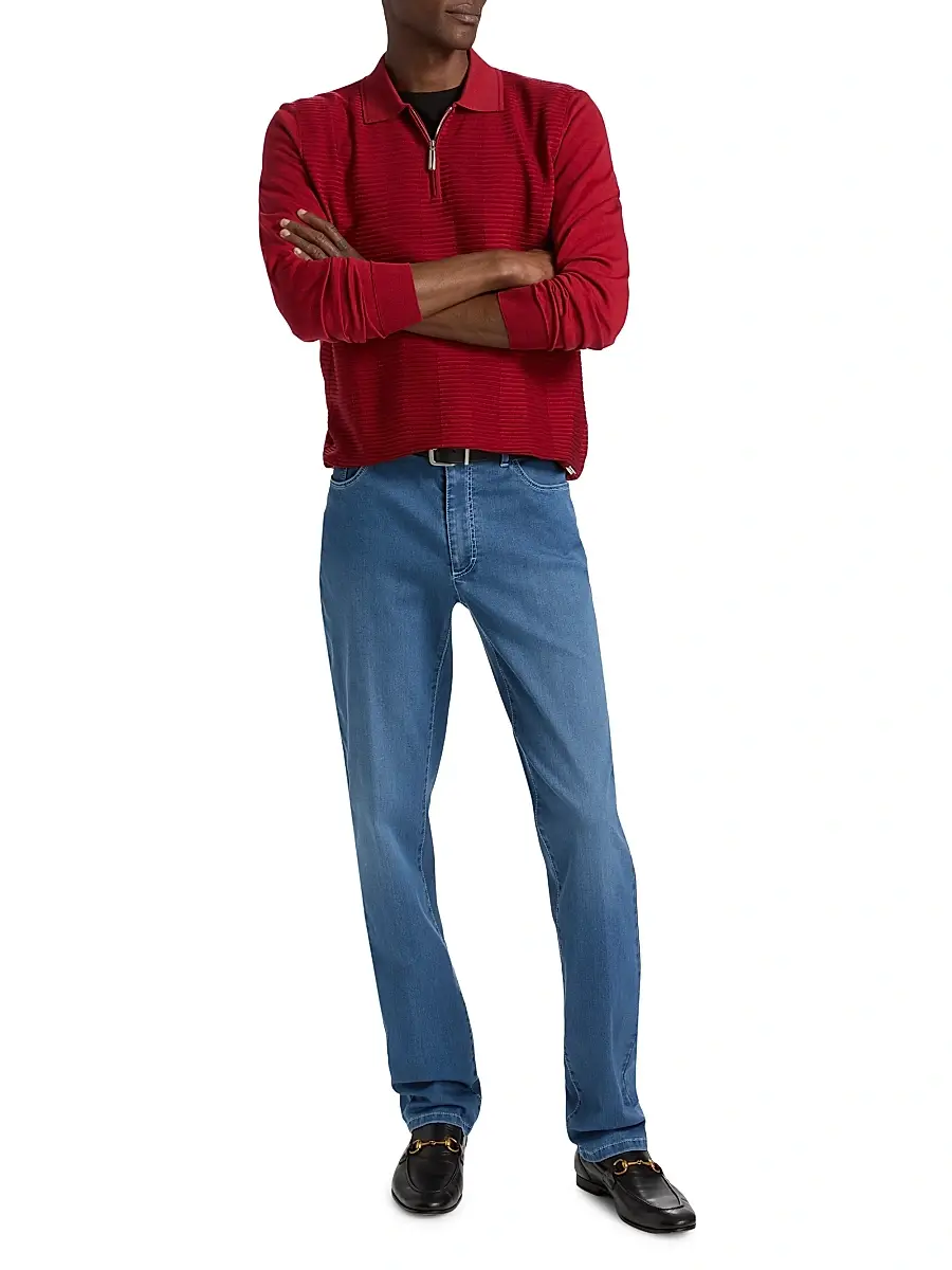 Stefano Ricci Men's Textured Silk-Cotton Quarter-Zip Polo Shirt | Thumbnail 2 Stefano Ricci Men's Textured Silk-Cotton Quarter-Zip Polo Shirt | Thumbnail 2