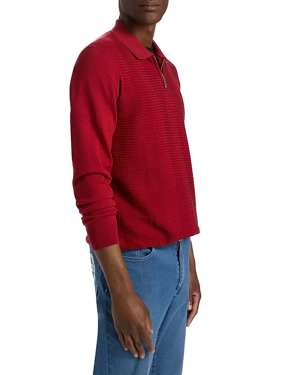 Stefano Ricci Men's Textured Silk-Cotton Quarter-Zip Polo Shirt | Thumbnail 4 Stefano Ricci Men's Textured Silk-Cotton Quarter-Zip Polo Shirt | Thumbnail 4