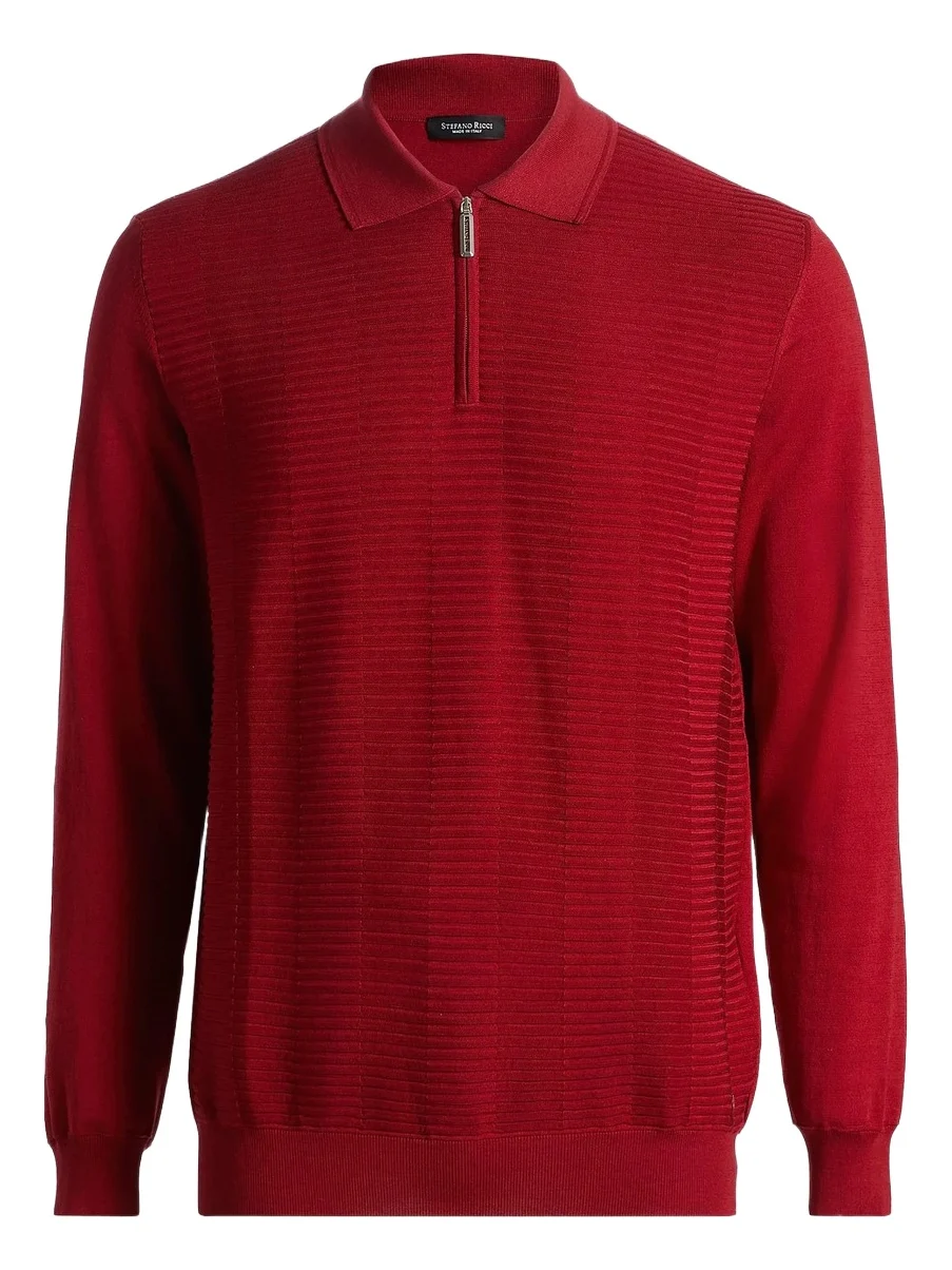 Men's Textured Silk-Cotton Quarter-Zip Polo Shirt Men's Textured Silk-Cotton Quarter-Zip Polo Shirt